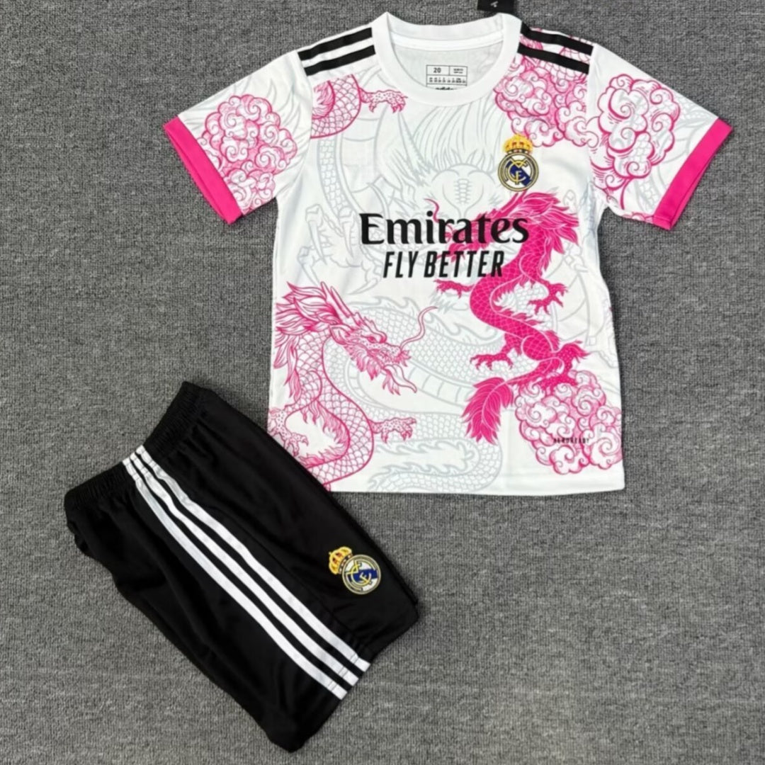 Conjunto infantil especial del Real Madrid 25/26 Dragón rosa